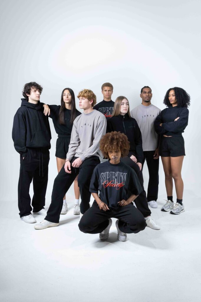 Apparel product photography, group shot of models in streetwear