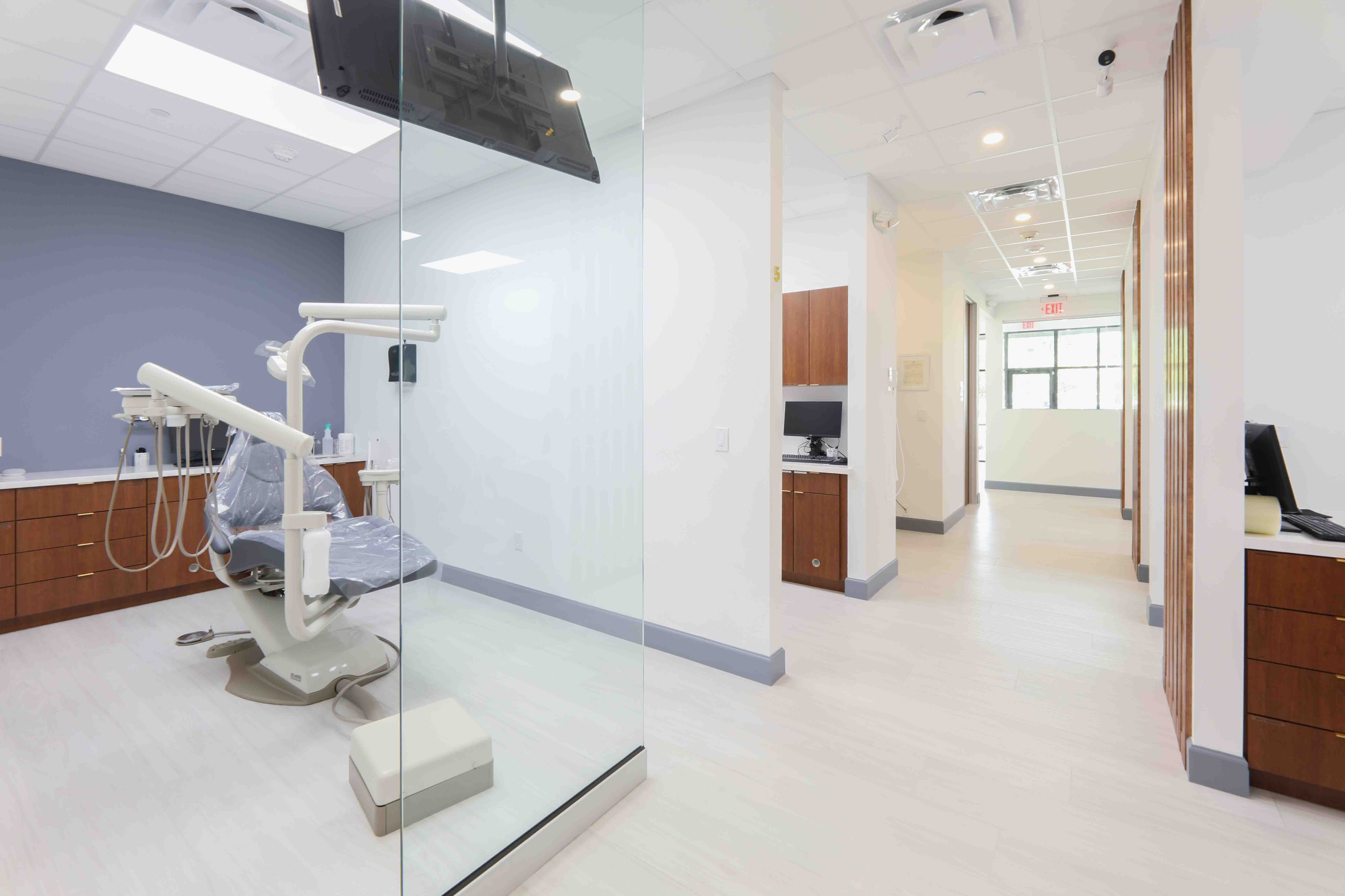 Dental exam room interior with equipment, Houston commercial real estate photography